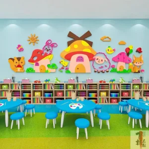 Cartoon Animal 3D Acrylic Wall Stickers Kindergarten Training Class Classroom Layout Children’s Room Background Decoration