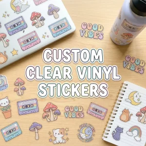 Cartoon Clear Stickers Custom Logo Clear Labels Glossy Waterproof Sticker Transparent Vinyl Decal for Personalized Decor