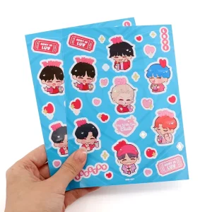 Cartoon Cute Logo Sticker Paper Custom Printed Vinyl PVC Kids Kiss Cut Stickers Sheet