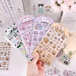 Cartoon Lovely Rabbit Puffy Sticker Animal Panda Creative Kids 3D Foam Stickers Sheet DIY Planner Scrapbook Decorative Stickers