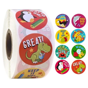 Cartoon Pattern Paper Decorative Stickers Roll 500pcs Per Roll Tear Resistant Die Cut Fun Encouraging Vinyl Teacher Rewards for