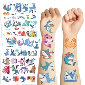 Cartoon Shark Children Temporary Tattoo Stickers for Body Decor Marine Animals Sticker
