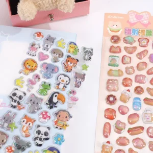 China Factory Design Cartoon 3D Relief Embossed Stickers Waterproof Eco Friendly Lovely Sheet Sticker