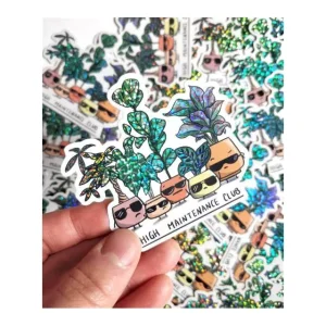 China Supplier Custom Decal Hologram Printing Label Kawaii Paper Stickers Holographic Cartoon Plant Glitter Durable Promotional