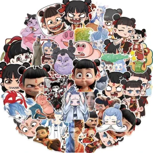 Chinese Nezha Cartoon Decals 50PCS Waterproof Vinyl Adhesive Stickers for School Supplies and Gifts