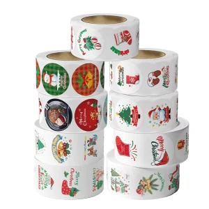 Christmas Cartoon Roll Stickers Waterproof Vinyl Decals for Gift Wrapping Holiday Parties and Festive Decor