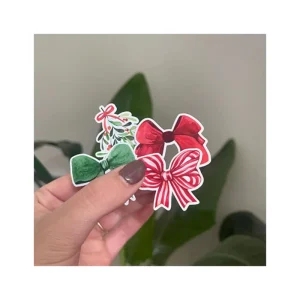 Christmas Decals Festival Sticker Red Green Color Bow Pattern Self adhesive Vinyl Home Decorations Cartoon Style
