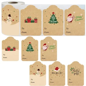 Christmas Eco Friendly Kraft Paper Stickers Khaki Color Gift Envelope Holiday Decoration Self Adhesive Stickers Roll