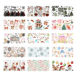 Christmas UV DTF Cup Wraps Double-Sided Waterproof High Quality 16Oz Cup Wrap Transfer Sticker Keychain