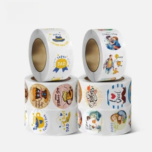 Coated Paper Self Adhesive Father’s Day Vinyl Sticker Roll Sealing Gift Decorative Sticker 500pcs Per Roll Round Label Sticker