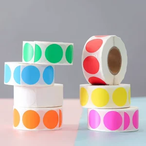 Colorful Adhesive Durable Blank Sticker Roll Custom Printing RTS 1in 25mm 500PCS Per Roll