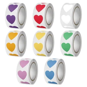 Colorful Heart Roll Stickers Waterproof Vinyl Decals for Gifts Party Decor Journal & Positive Branding