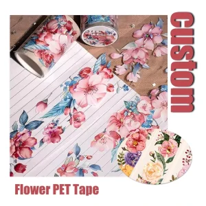 Custom 3D Holographic Foil Colorful Deco Washi Flower Sticker PET Washi Tape Sticker Roll