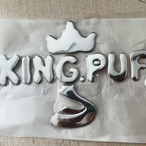 Custom 3D Silver PVC Heat Transfer Label Embossed Metallic Logo Iron On Sticker for Clothing Washable Durable Heat Press Decal