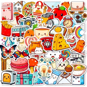 Custom 50PCS Stickers Promotional PVC Removable Decorative Laptop Notebook Cartoon Cute Food Waterproof Stickers