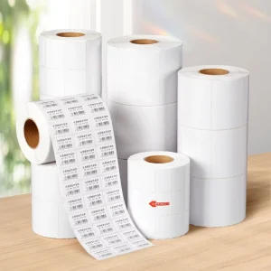 Custom 50x70mm Thermal Sticker Label Rolls Blank Printed Self Adhesive Paper Sticker White Barcode Label Roll