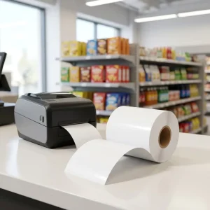 Custom 80mm Wide Direct Thermal Linerless Label Sticker Roll Continuous Label Liner Free Thermal Linerless Label For Supermarket