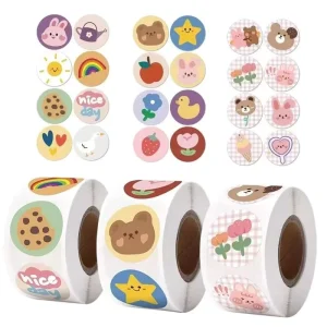 Custom Adhesive Sticker Roll Waterproof Durable Brand Logo Stickers RTS Cartoon Stickers 500PCS Per Roll 1in 25mm