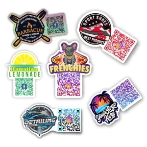 Custom Back Side Design Printed UV Resist Vinyl PVC Self Adhesive Glossy Matte Waterproof Die Cut QR Code Stickers