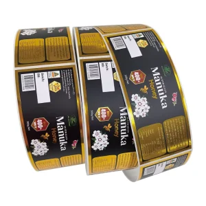 Custom Biodegradable Vinyl Honey Jar Label Stickers Gold Foil Waterproof UV Printing Oblong Shape Packaging Labels