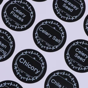 Custom Black Printed Round Paper Adhesive Waterproof Sticker Recyclable Cosmetic Packaging Label with Custom Color