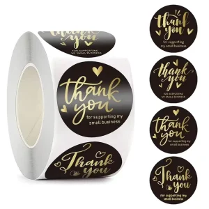 Custom Black Thank You Sticker Roll Kraft Paper Vinyl Labels Seals Round Wedding Decoration Envelope Gift Stationery Sticker