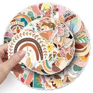 Custom Boho Cartoon Die Cut Vinyl Stickers for Laptop Luggage Scooter DIY Decoration Waterproof Material