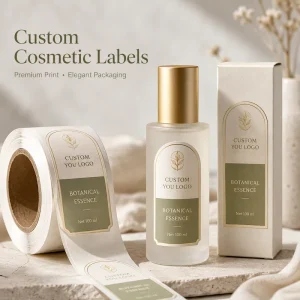 Custom Botanical Cosmetic Label Stickers Gold Line Bottle Box Packaging Matte Roll Labels OEM ODM Factory Supply