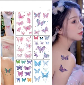 Custom Butterfly Cartoon Water Transfer Tattoo Stickers Rectangle Pattern Waterproof PET PVC Gloss Lamination Promotional