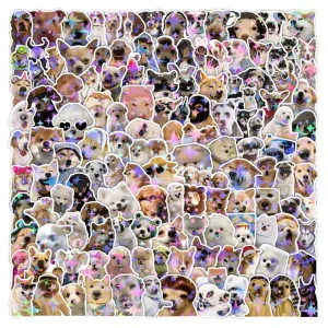 Custom Cartoon Cute Dogs Glitter Graffiti Waterproof UV Printed Foil Stamped Die Cut PVC Stickers for Promotional Gifts
