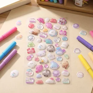 Custom Cartoon Laser Foam 3D Animal Stickers Eco Friendly Waterproof Adhesive Digital Printing Matte Varnishing CN Promotional