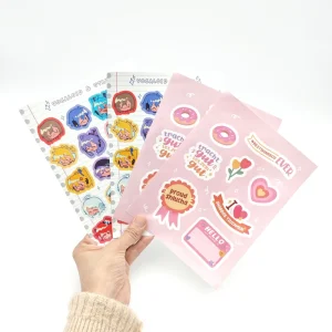 Custom Cartoon Vinyl PVC Waterproof Sticker Sheet with Kiss Cut Edge and Custom Shapes