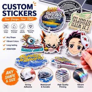 Custom Cartoon Waterproof Vinyl Stickers Die Cut Logo Adhesive Decal Stickers for Laptop Decorating Brand Promotion