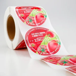 Custom Circle Round Food Label Roll Printing Waterproof Adhesive Vinyl Logo Sticker for Gourmet Tomato Sauce Packaging Label