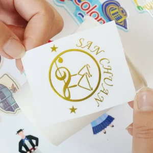 Custom Clear Gold Foil Heat Gold UV Transfer Metal Nickel Golden 3D Sticker Label Logo UV Decal Vinyl Transfer Sticker