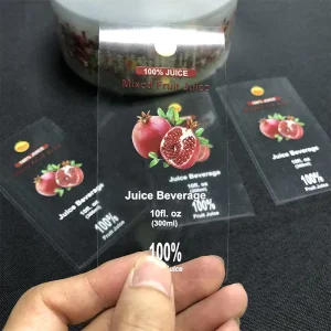 Custom Clear Vinyl Bottle Labels Transparent Waterproof Sticker for Beverage Water Juice Cosmetic Packaging