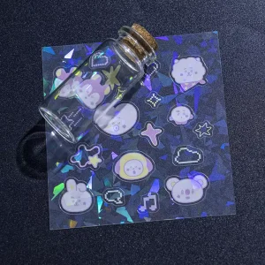 Custom Clear Waterproof Holographic Personalized Die Cut Sticker Transparent Decorative Hologram Cartoon Sticker Sheet