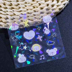 Custom Clear Waterproof Sticker Holographic Personalized Cute Die Cut Transparent Decorative Hologram Cartoon Sticker Sheet