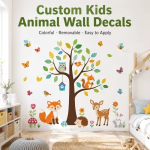 Custom Colorful Kids Animal Wall Decals Peel and Stick Tree Wall Stickers Removable Nursery Decor OEM ODM Set