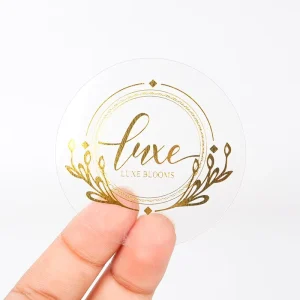 Custom Copper Gold Stamping Logo Waterproof PVC Transparent Adhesive Sticker Labels for Candle Craft Photo Frame Packaging