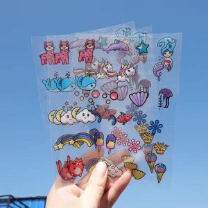 Custom Cute Cartoon Sun Cloud Rainbow Transparent PVC Sticker Sheet Waterproof Decorative Clear Waterproof Stickers