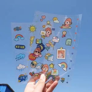 Custom Cute Cartoon Transparent PVC Sticker Sheet Waterproof Decorative Clear Stickers for Kids DIY Craft