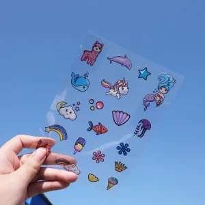 Custom Cute Cartoon Transparent Vinyl Sticker Sheet Waterproof DIY Decorative Clear Stickers for Kids