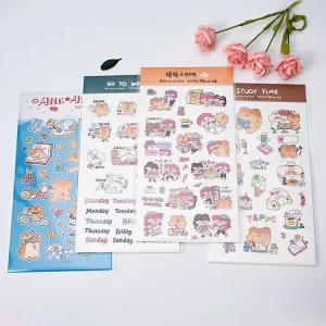 Custom Cute Kiss Cut Sticker Set Kiss Cut Vinyl Adhesive Sticker Sheet with Cardboard Backing and Opp Bag