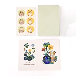 Custom Design Printing Cute Animal Writable Blank Greeting Cards Thank You Card Set With Envelopes and Sticker Sheet