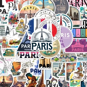 Custom Die Cut Paris Landscape Travel Themed Vinyl Decals for Outdoor Luggage Water Bottles DIY Scrapbooking Waterproof Stickers