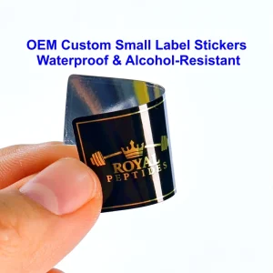 Custom Die Cut Small Label Stickers with Gold Foil Logo Waterproof Alcohol Resistant for Skincare and Supplements