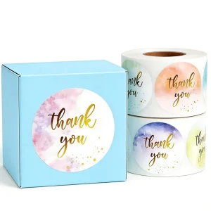 Custom Digital Printing Art Paper Thank You Sticker OEM Gift Box Packaging Label Adhesive Roll Stickers