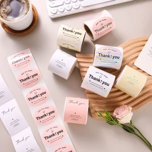 Custom Dome Printing Logo Thank You Vinyl Label Stickers Paper Roll Adhesive