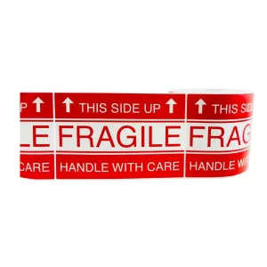 Custom Durable Eco-Friendly Red Fragile Adhesive Coated Paper Roll Logistics Stickers Warning Label for Logistics Shipping
